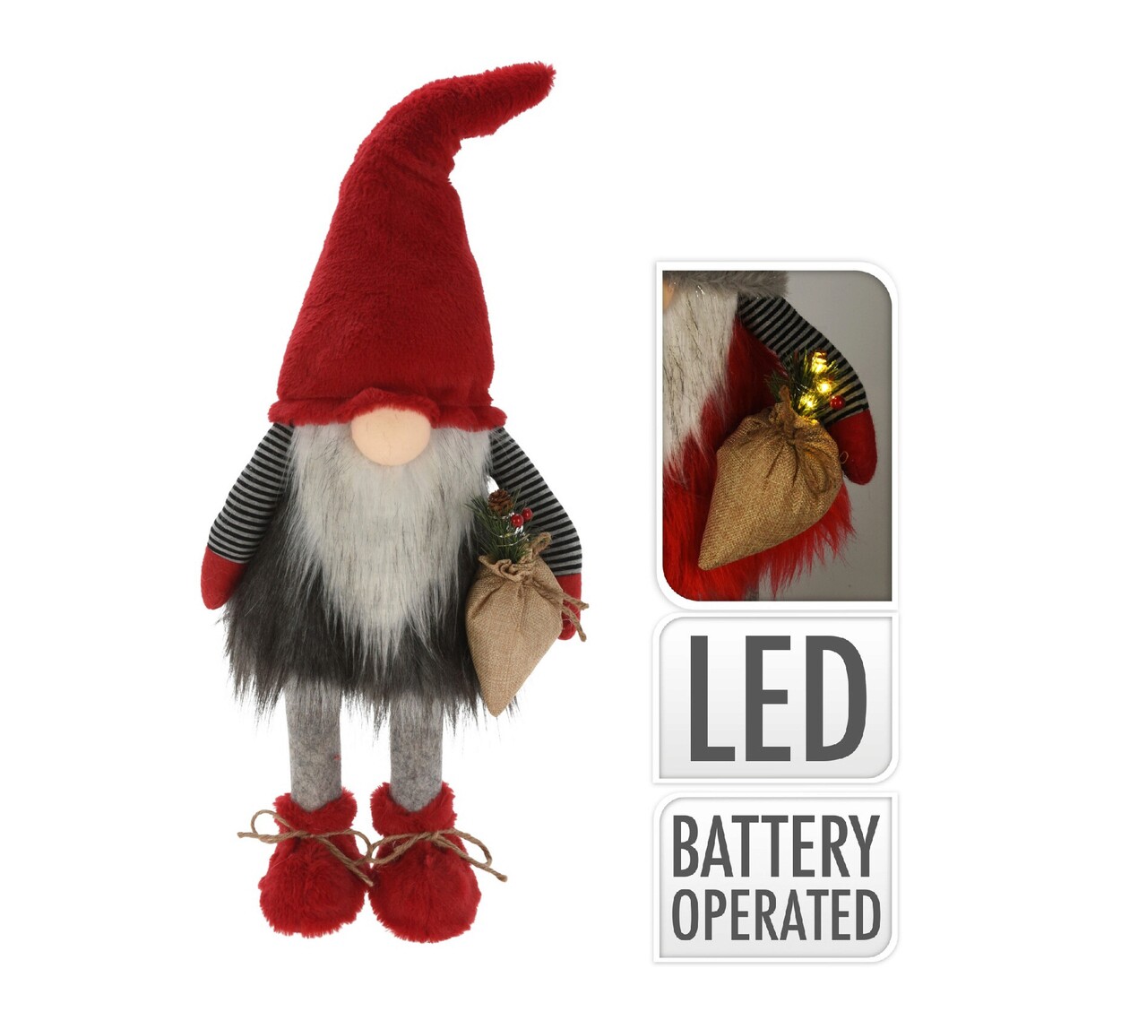 Decoratiune luminoasa Gnome w red hat, 26x26x65 cm, plus, rosu/gri - imagine 3